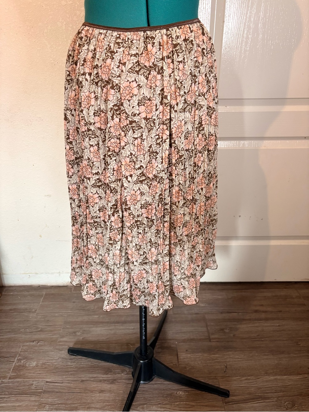 Worthington Floral Pleated Midi Skirt in Pink and Brown